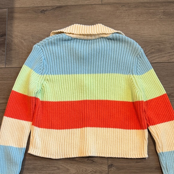 Zara Cream, Blue, Lime & Red Striped Ribbed Button Cardigan - Picture 5 of 5